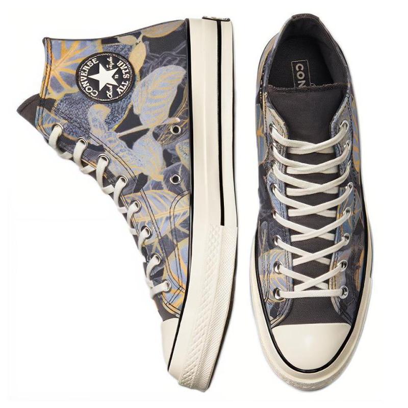 Converse 1970-е Chuck Taylor All Star Повседневные С принтом листьев Высокие парусиновые Унисекс Черный Серый