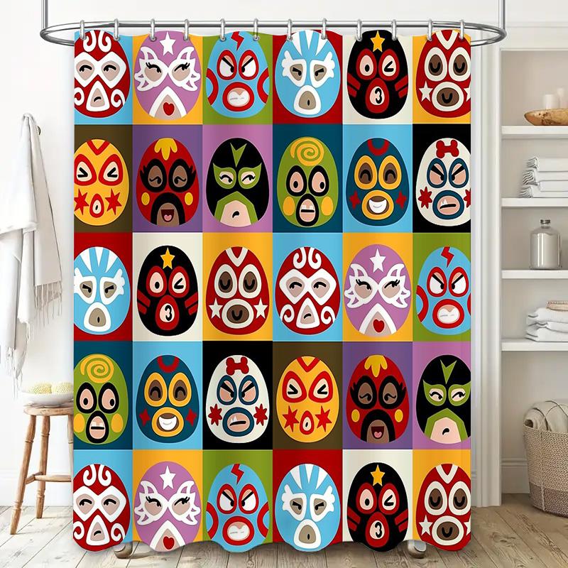 Bathroom Shower Curtain Sets Waterproof Vintage Mexican Lucha Libre Wrestler Pattern Fabric Decor for Washroom
