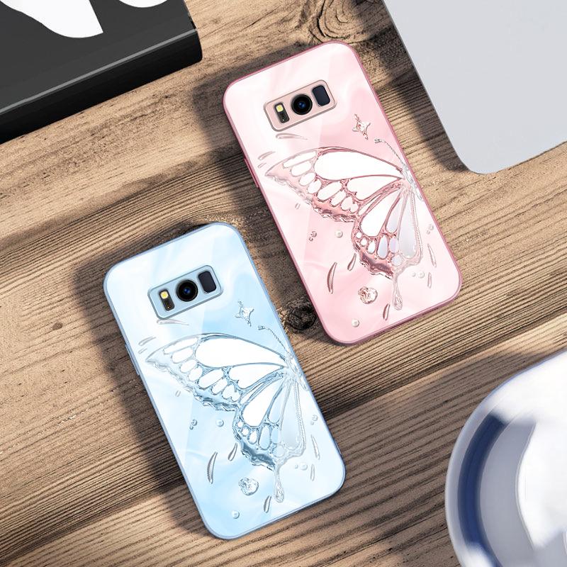 Бабочка из Ледяных Кристаллов Для Samsung S25 S25 Edge S25Ultra S8 9 S10 20 U ltra S21 Pro 22 Plus S23 FE S24 Ultra Стеклянный Чехол для Телефона