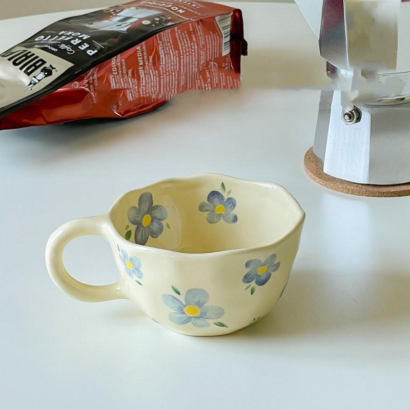 Керамические кружки, кофейные чашки, ручная работа, нерегулярный цветок, чашка для чая с молоком, в корейском стиле, овсянка, кружка для завтрака, посуда для напитков, кухня