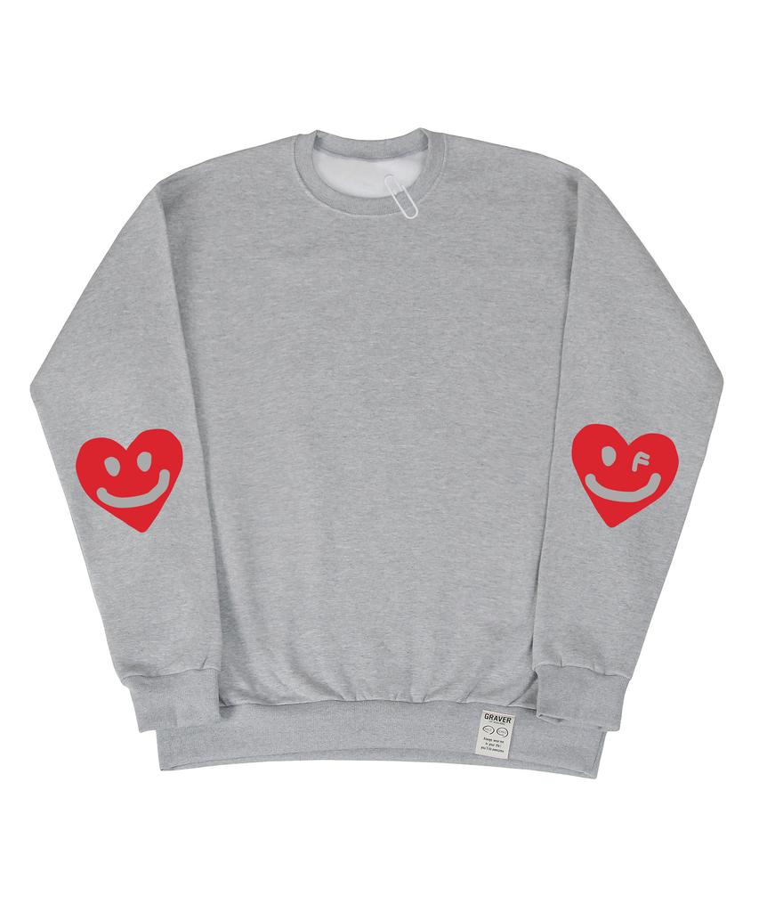 GRAVER [Unisex] Elbow Drawing Heart Smile Sweatshirt_Gray