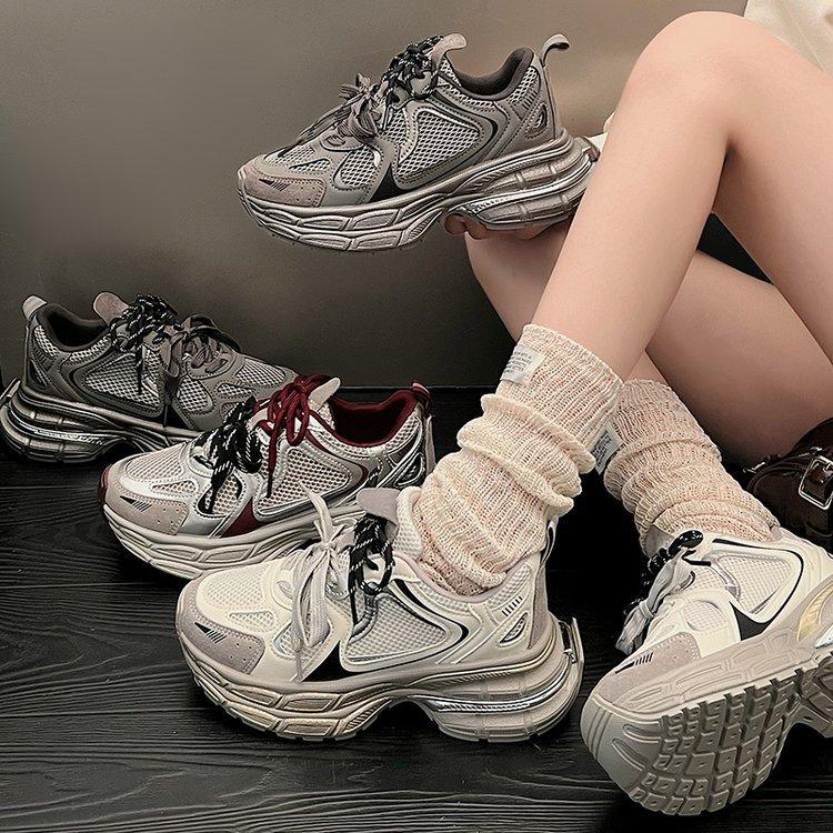 Женские кроссовки «папины кроссовки» 2024 весна новые из натуральной мягкой кожи на толстой подошве с круглым носком повседневные универсальные кроссовки на шнуровке