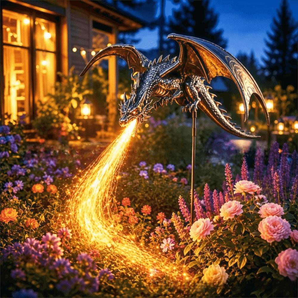 Solar Powered Solar Fire Garden Lamp Waterproof Resin Dragon Fire Garden Light Patio