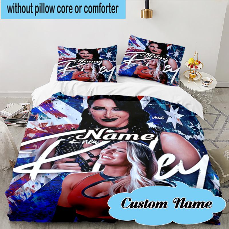 Custom Name 3PCS Champion Rhea wrestling Bedding Set, Including 1pc Duvet Cover And 2pcs Pillowcases, Suitable for dorms and bedrooms Gift