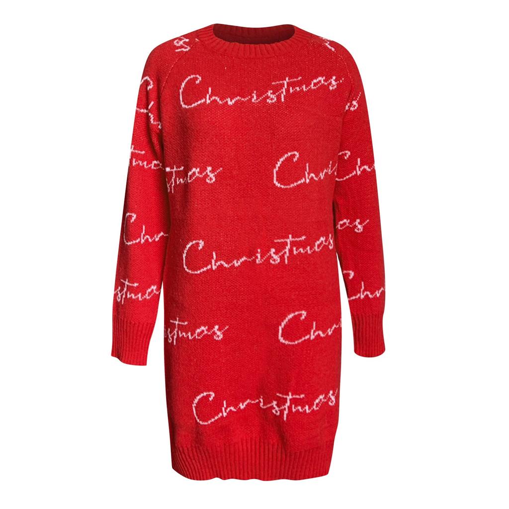 Женский осенне-зимний модный рождественский свитер, длинный свитер с круглым вырезом