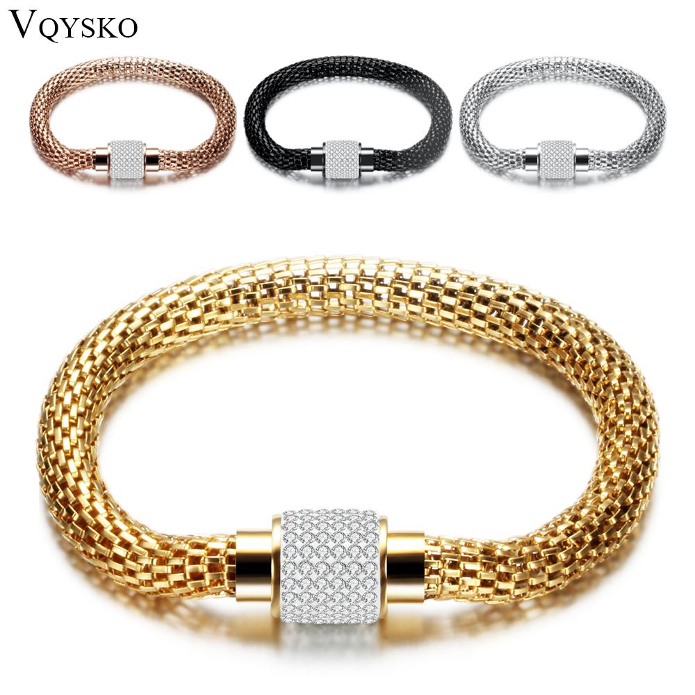 NEW Designer Jewelry Bijouterie Rhinestone Charm Bracelets for Women Stainless Steel Magnet Clasp Crystal Bracelets & Bangles