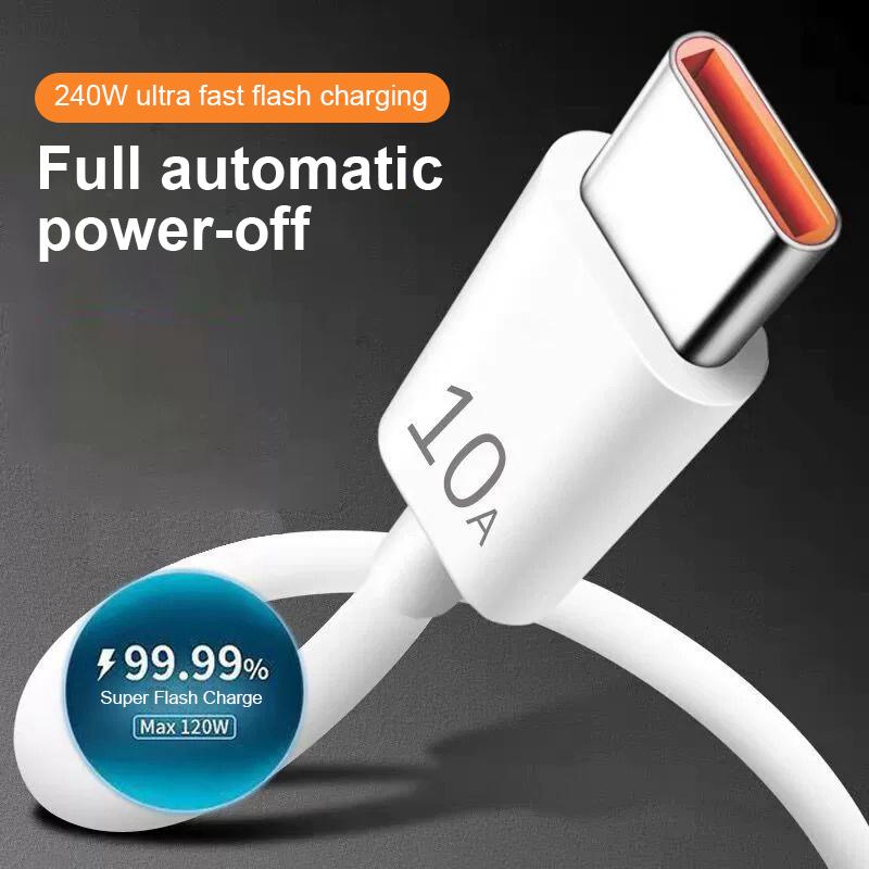 Кабель для быстрой зарядки 10А Type-C с автоматическим отключением питания, простой 2-метровый автомобильный кабель для передачи данных, подходит для Huawei, Xiaomi, Android, универсальный
