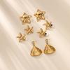 Shell Starfish Zircon Stud Earrings Fashionable Versatile Women's Stainless Steel Casting Personalized Light Luxury Earrings