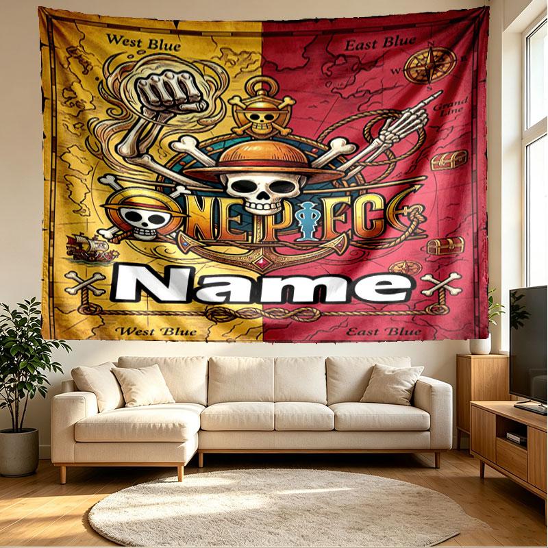 Custom Name Personalized ONE PIECE Print Tapestry, Wall Art Decor, Bedroom, Dorm, Apartment, LivingRoom, Party Backdrop, Gift for Birthday