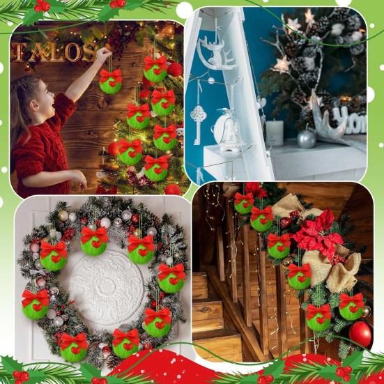 12/16 шт. Рождественские подвесные украшения 6 см зеленые пушистые шарики бант декор легкий многоразовый елочный кулон праздничный декор подарки