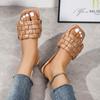 2024 Новые плетеные мягкие уличные тапочки для женщин с квадратным носком плоские сандалии женские большие размеры летние пляжные шлепанцы женские