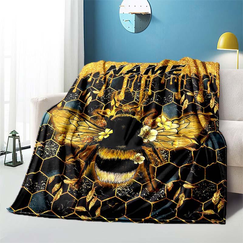 Bees Collecting Honey Customize Your Name Blanket Used For Chair Office Sofa Bed Camping Soft And Warm Giving Friends And Relatives Birthday