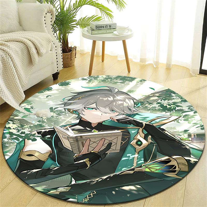 1pc Genshin Impact Alhaitham2 Design Printed Area Round Carpet for Bedroom Living Room Home Decor Rugs Mat Non Slip Mat Rug for Bedside