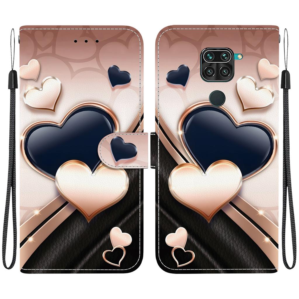 Чехол-книжка из искусственной кожи ручной работы для Xiaomi Redmi 10X 4G/ Redmi Note 9 (4G) Противоскользящий ударопрочный чехол с ремешком на запястье и дизайнами в виде сердец/роз и кошек