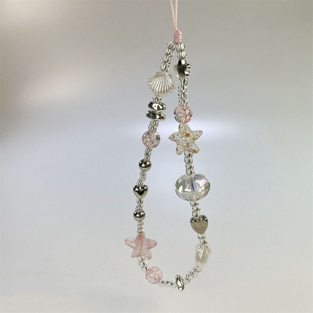 Y2K Silver Phone Lanyard Clear Star Beads Phone Chain Cell Phone Strap Bracelet Keychain