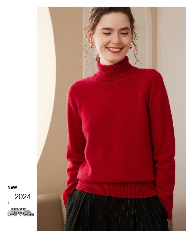 Women's High Collar Cashmere Sweater - Thick and Warm Autumn/Winter Pullover Knitwear
