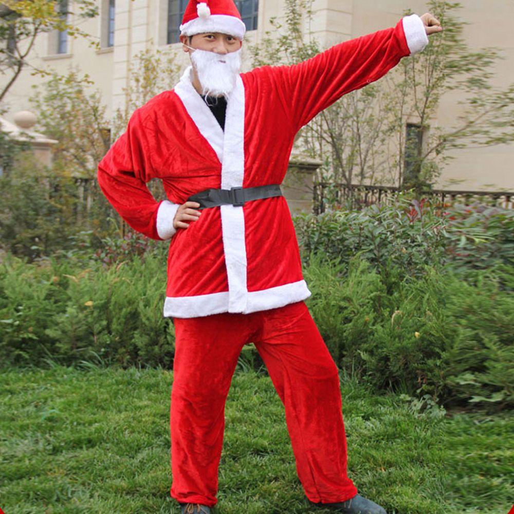 Polyester Adults For Men White and Red Belt Cosplay Suits Christmas Clothes Santa Claus Costume Hat