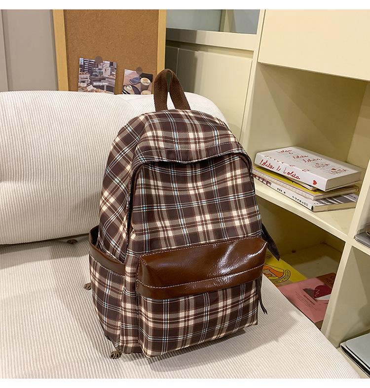Школьный рюкзак новый клетчатый рюкзак ретро универсальный кампус студент колледжа школьная сумка для выхода милый повседневный легкий рюкзак