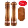 8"Wooden Salt and Pepper Grinder Sets, Household Manual Sea Salt Shakers Grinding, Spice Mills, Black Pepper Grinding Base Sets