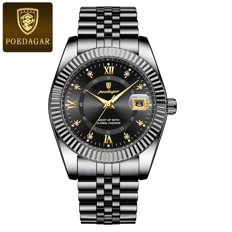POEDAGAR Luxury Sport Wrist Watch For Man Waterproof Luminous Date Men Watch Quartz Stainless Steel Men's Watches Male Gift