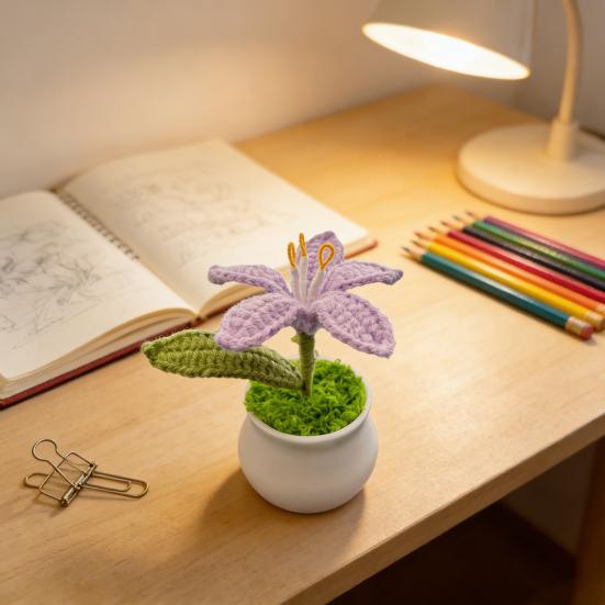 Вязаные комнатные растения Искусственный вязаный цветок лилии с горшком Ручной работы Цветочный подарок для мамы Учителя Женщин Друзей на День Рождения Юбилей