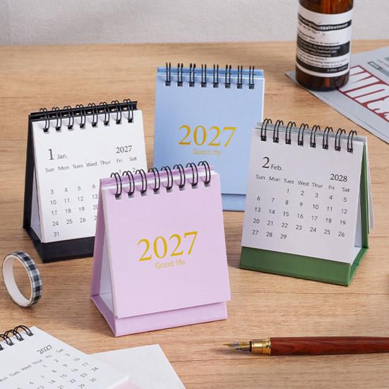 Прочный планировщик на спирали 2027-2028, мини настольный перекидной календарь, 18 месяцев, с января. Маленький календарь для рабочего места 2027 по Июнь. 2028, Карман
