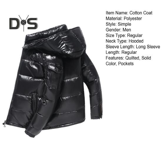 Мужское зимнее хлопковое пальто со съемным капюшоном, длинный рукав, однотонная стеганая куртка с карманами, водонепроницаемая теплая верхняя одежда