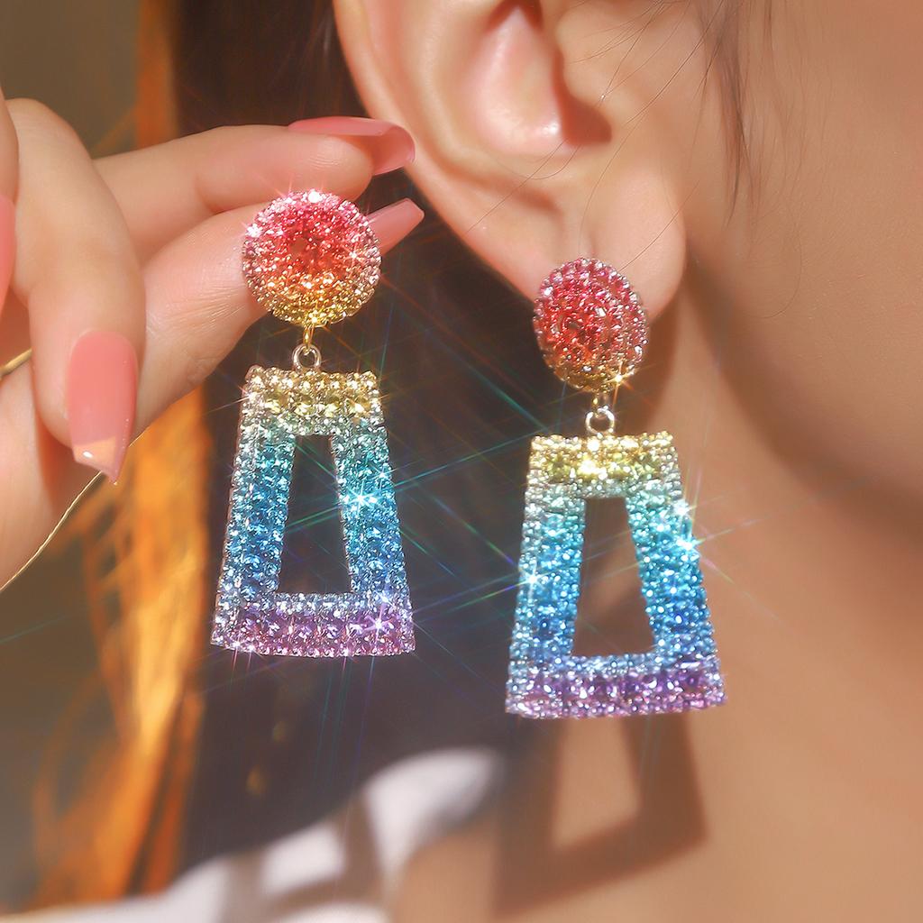 Темперамент и роскошь супер-вспышка полные бриллиантовые длинные серьги высокого уровня чувство геометрические полые серьги женские серьги 1 пара