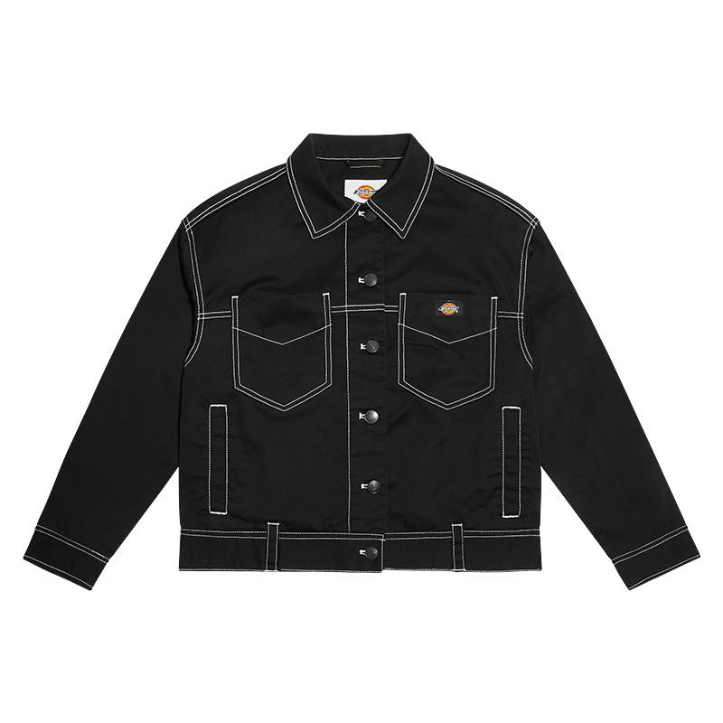 Dickies Женская джинсовая куртка с длинным рукавом, на одной пуговице, с контрастной отстрочкой, Черная DK009502BLK