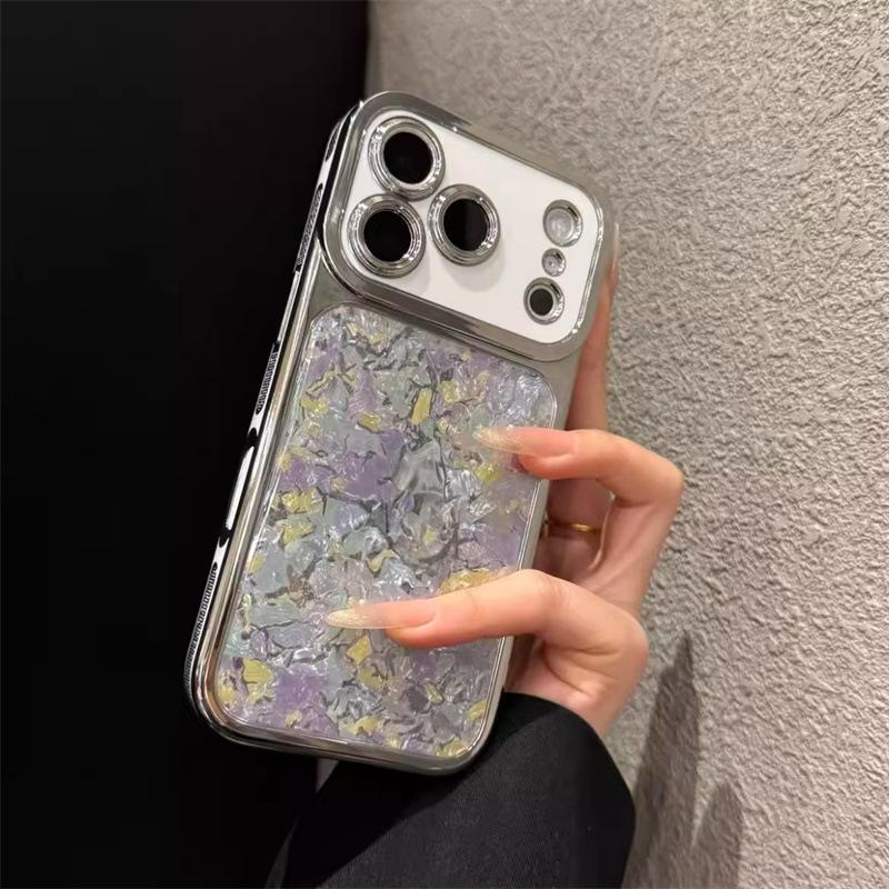 Чехол для телефона с гальваническим покрытием и узором «Ракушка» для iPhone 17 Pro — Совместим с кнопкой камеры Apple 16 Pro, моделями 15 Pro и 14 P.