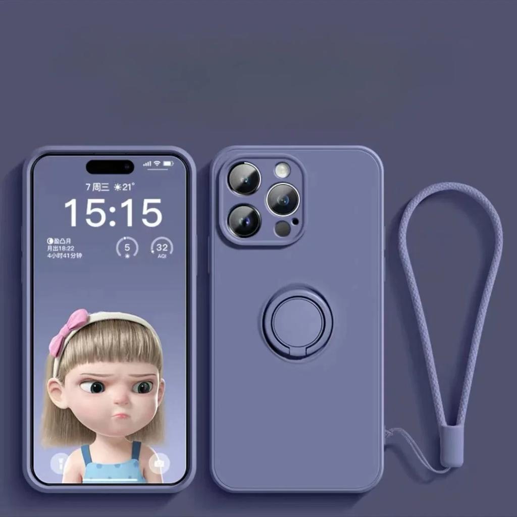 Мягкий силиконовый чехол для iPhone 16 15 Plus 13 12 Mini 14 11 Pro Max XS XR с кольцом-держателем и магнитным ремешком на запястье, защитный чехол
