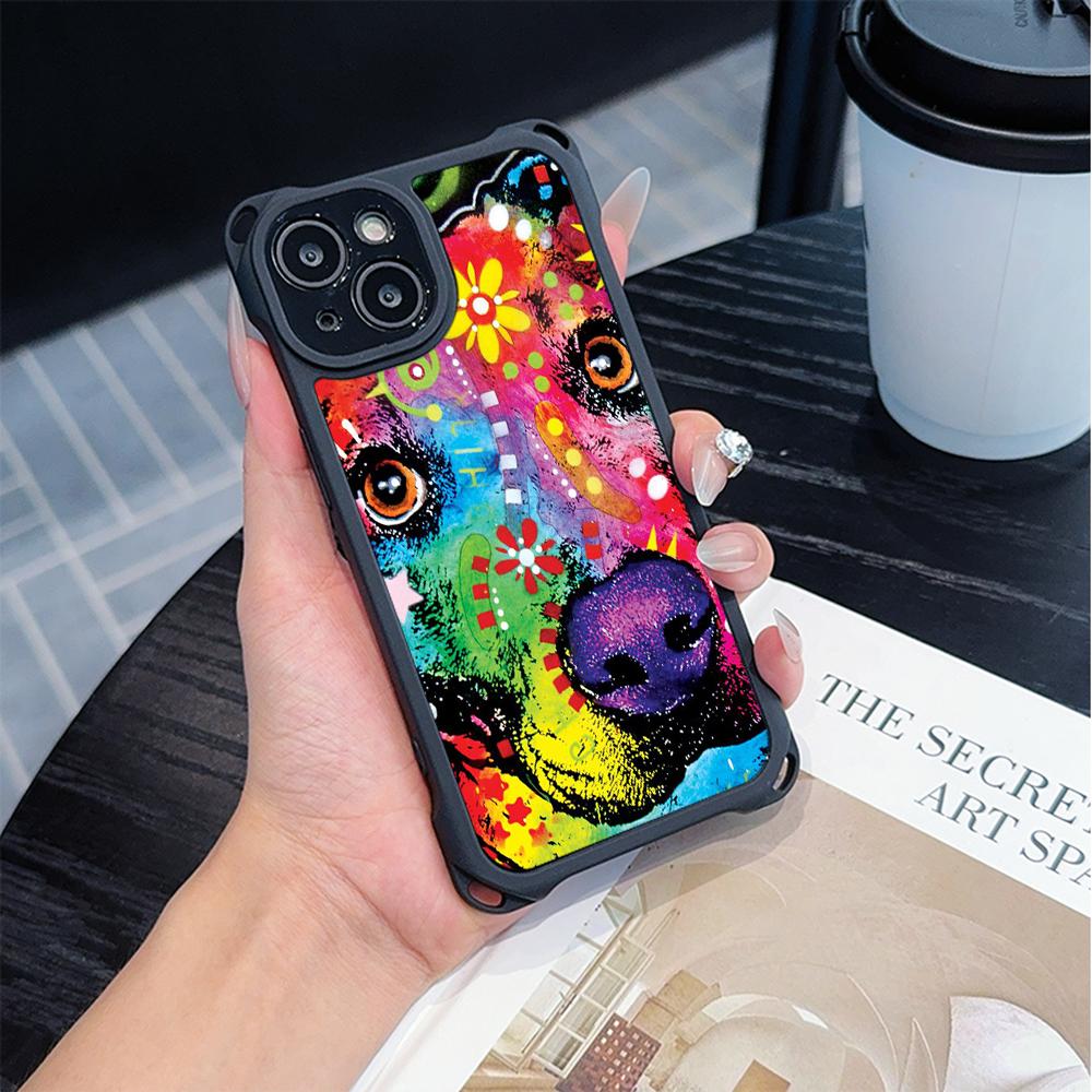 Чехлы для телефонов Ae76 Dog Color Doodle Design Soft для iPhone 16 15 14 13 12 11 Pro Max 8 Plus XR с ремешком на запястье, защитным шнурком для углов, задняя крышка