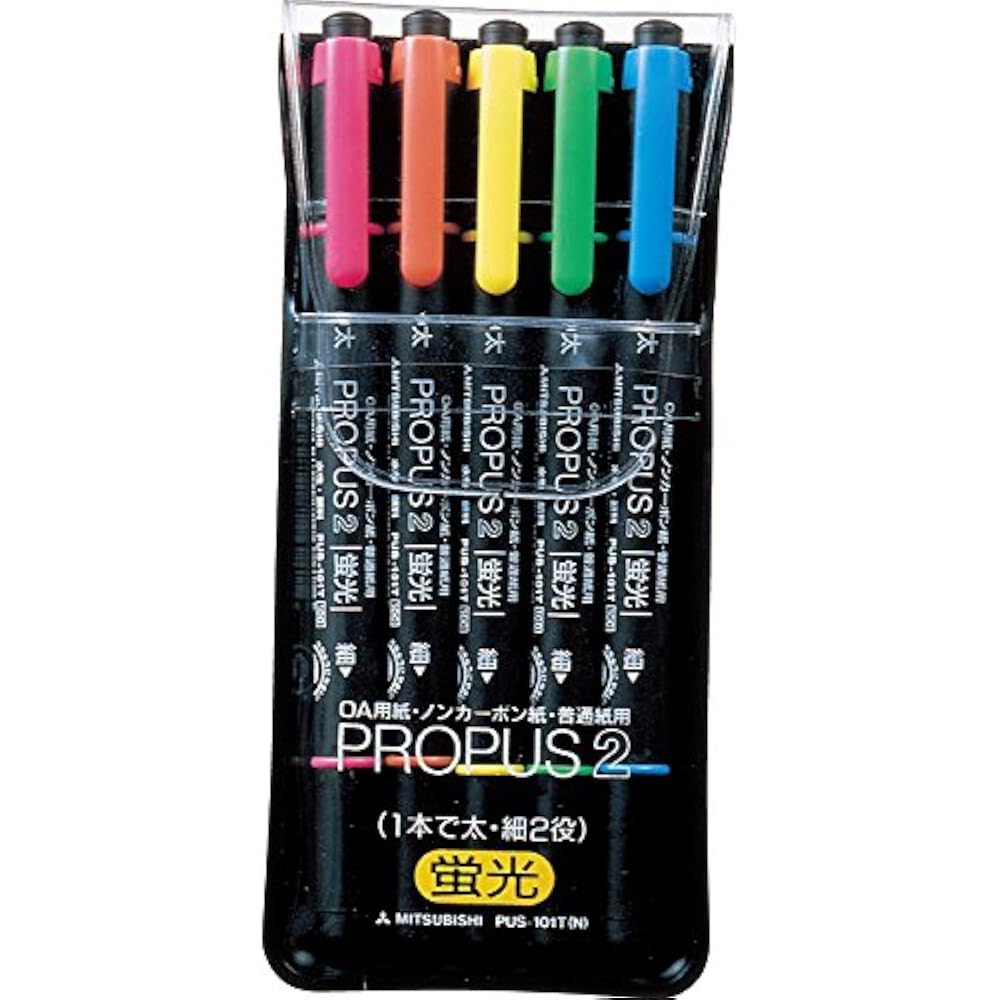 Маркер-хайлайтер Mitsubishi Pencil Propus 2 Толстый и Тонкий, 5 Цветов PUS101TN5C