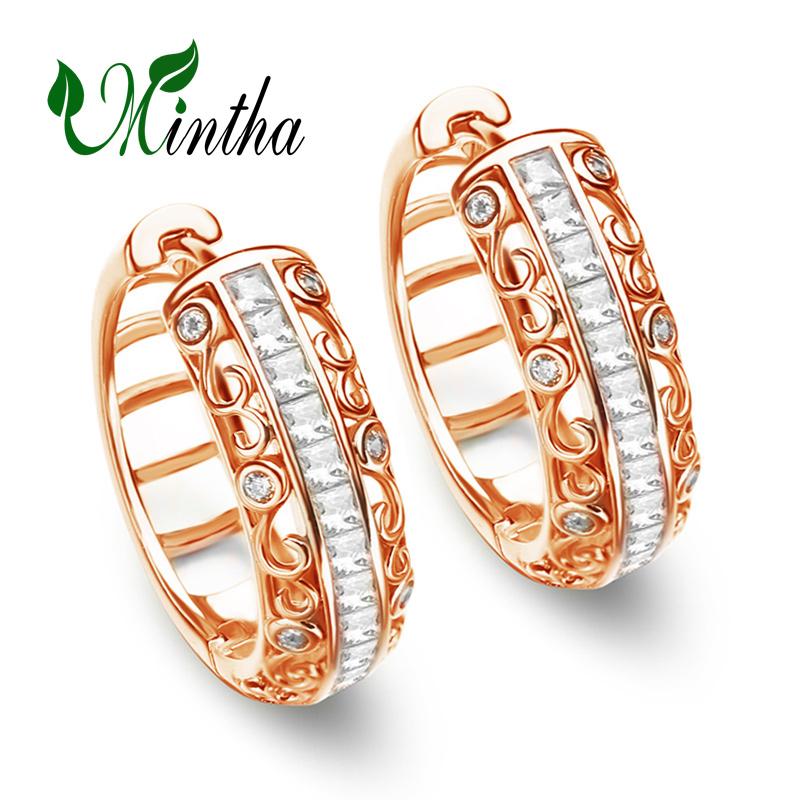 Серьги-клипсы MINTHA, модные свадебные повседневные модные ювелирные изделия цвета розового золота, серьги с полым цирконием для женщин, круглые свадебные серьги