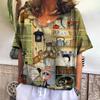 Vintage Women's Clothing Tshirts Cute Animals Woman Clothing Casual Short Sleeve T-Shirts Oversize V-Neck Pullover Streetwear