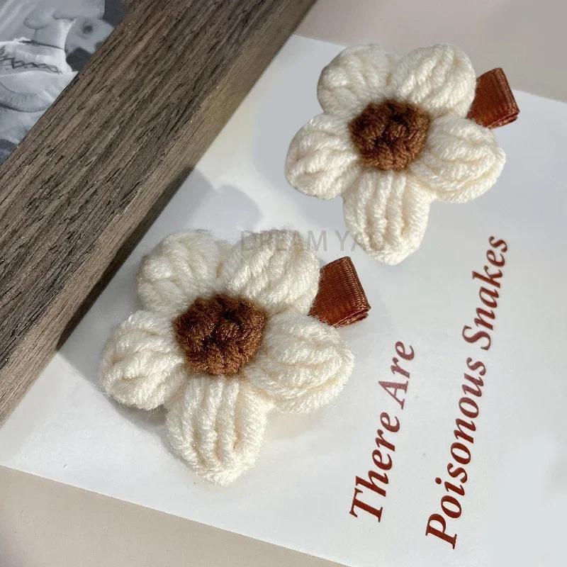 2 шт. Милая плетеная заколка из хлопковой веревки, Заколка для волос в виде цветка для девочек, Новая сладкая заколка, Модная трендовая заколка-автомат, Детские аксессуары для волос