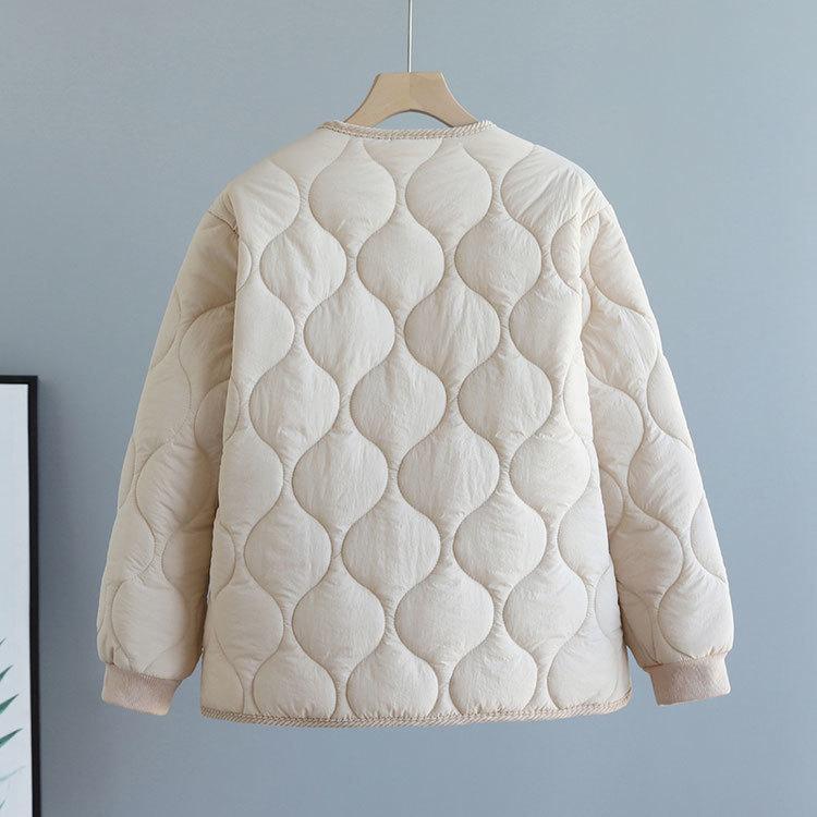 Corduroy Patchwork Quilted Jacket Winter Women Clothing Parkas Warm Cotton-padded Jacket Lightweight Coat Single-breasted Tops