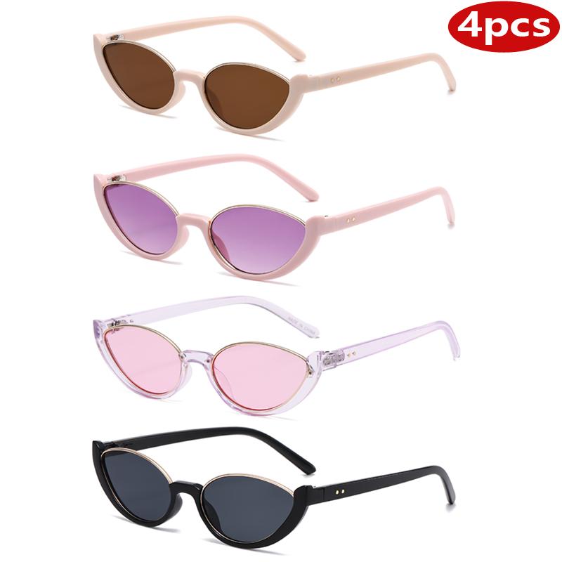 4pcs Pack Fashio Small Oval Sunglasses Women Cat Eye Half Frame Sun Glasses Outdoor Sports  Luxury Brand UV400 Shades Eyewear