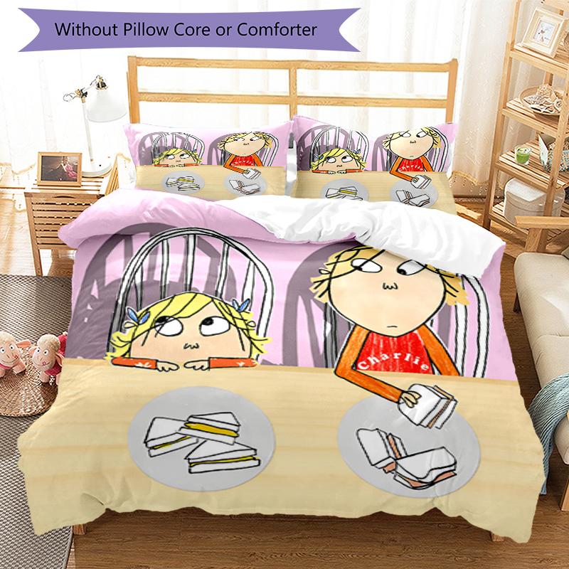 3pcs Charlie and Lola Bedding Set Duvet Cover Closure Includes 1 Duvet Cover & 2 Pillowcases, Soft and Comfortable for All Seasons.