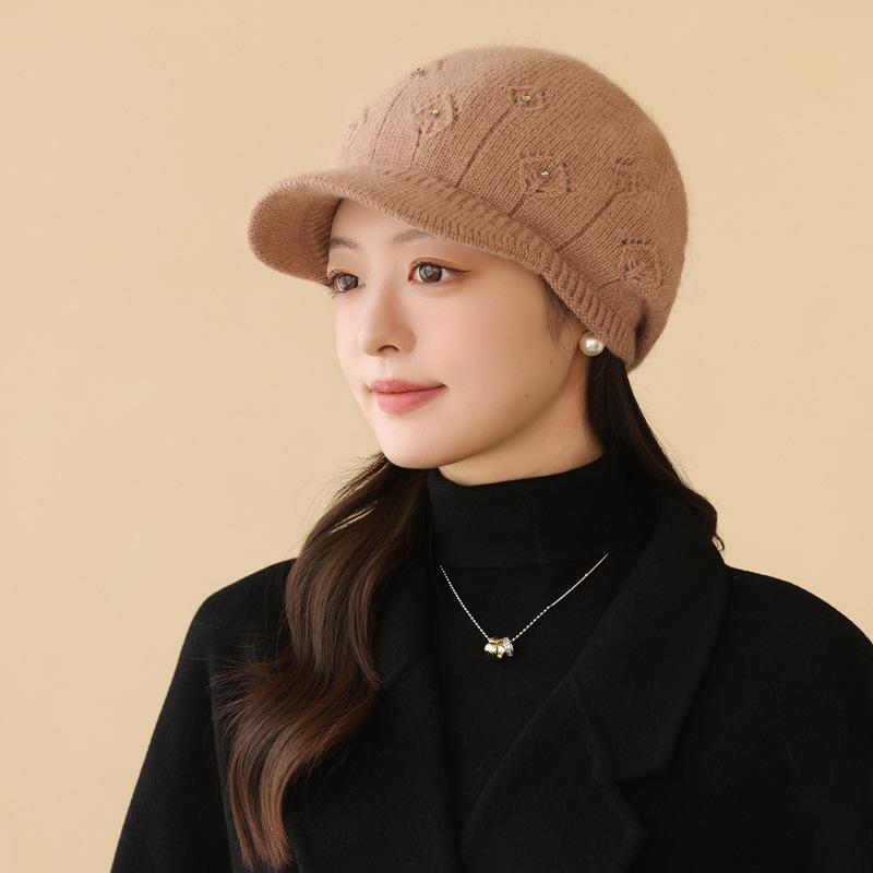 In the elderly hat women's autumn and winter fleece thickened warm ear protection knitted rabbit hair old lady fisherman hat tide