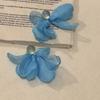 Women Mesh Petal Drop Earrings Handmade Large Chiffon Floral Dangle Earrings Vintage Stud Earrings for Vacation Wedding