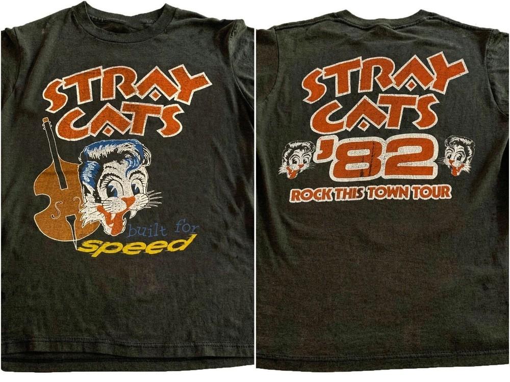 Ремейк футболки Stray Cats Rock band Rock This Town Tour #03982 Двусторонняя Унисекс Футболка
