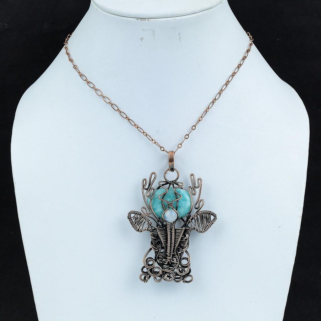 Amazonite Pendant Copper Wire Wrapped Pendant Deer Face Jewelry Moonstone Pendant Handmade Pendant Wire Wrap Gemstone Jewelry Gifts For Wife