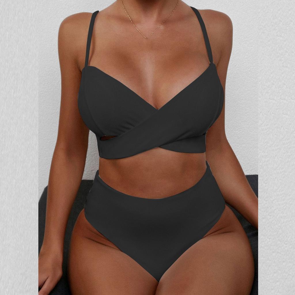 Женский сексуальный однотонный купальник-бикини, состоящий из двух частей, купальник для плавания, пляжная одежда