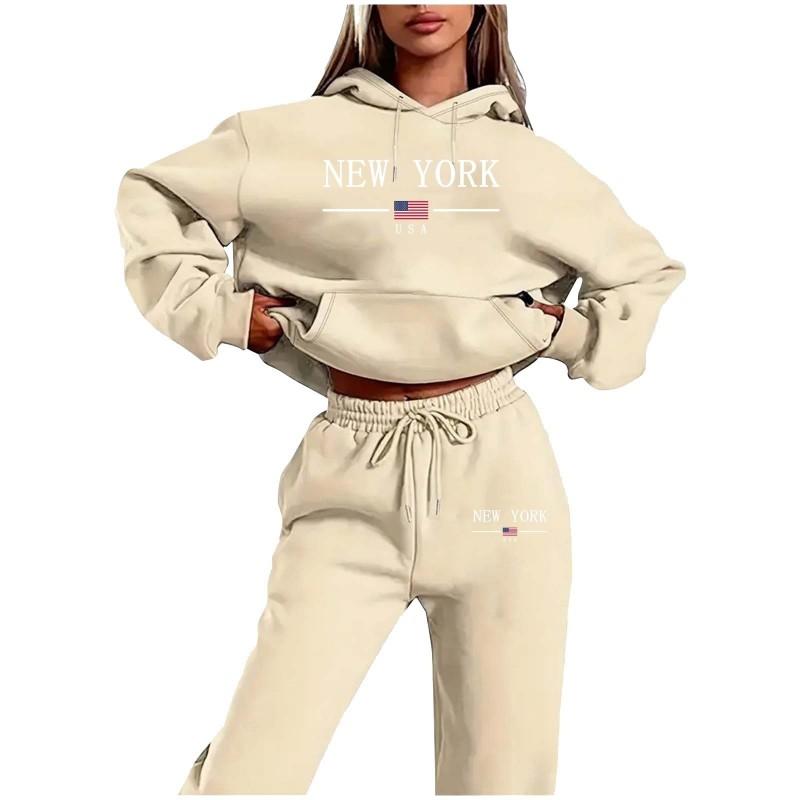 Womens Fleece Lined Tracksuit Hoodie Sweatpants Set Winter Casual Sportswear