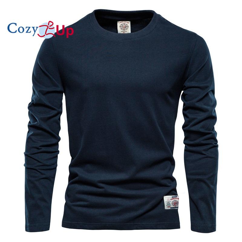 New Cozy Up Mens Longsleeved Solid Color Tshirt Sports Outer Wear Round Neck Cotton Bottoming Shirt