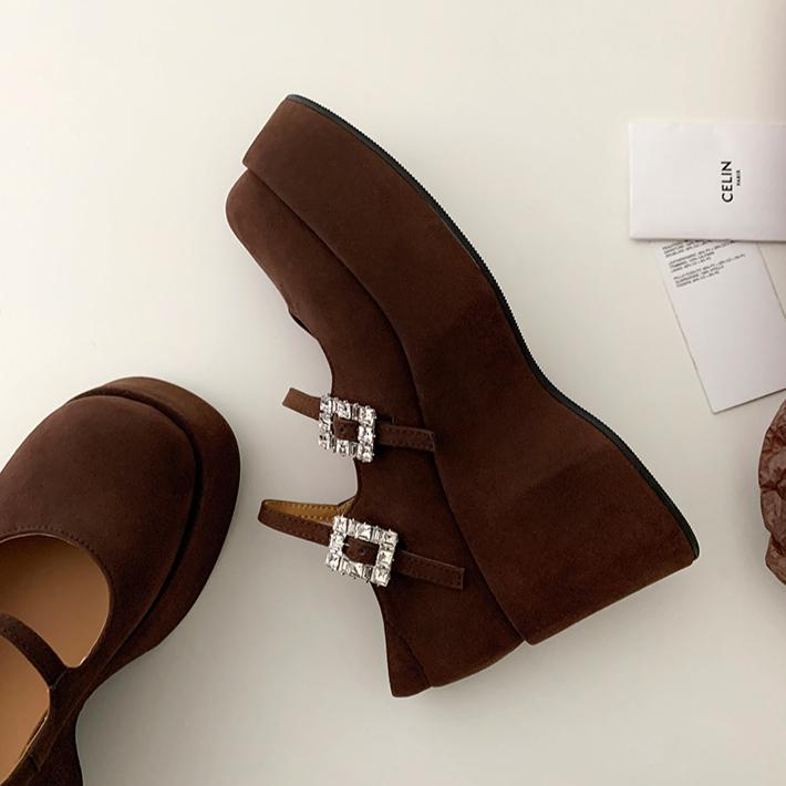 Модная платформа Мэри Джейн Обувь Женские Сандалии на танкетке Лето 2025 Новые Модные Лодочки Платье Мелкая Замша Элегантные Большого размера Zapatos De Mujer