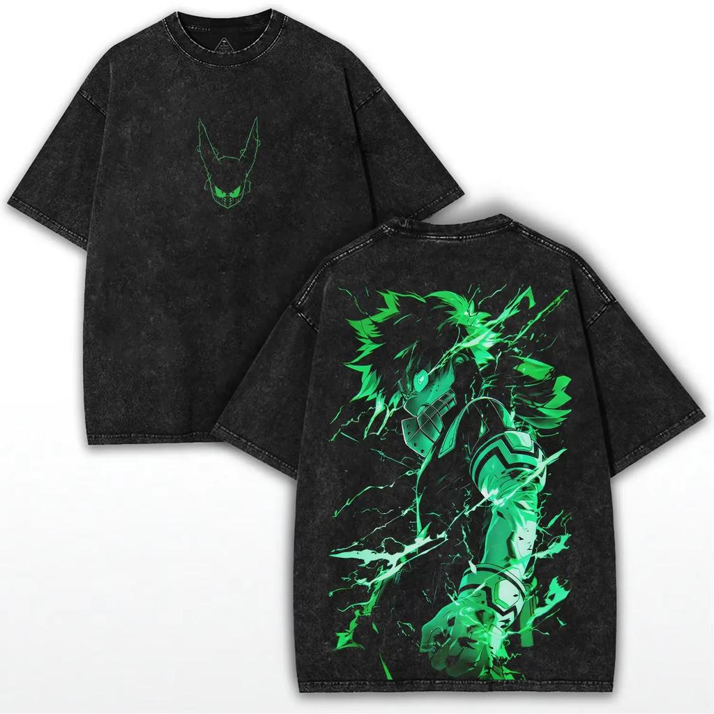 My Hero Academia Anime Tshirt Midoriya Izuku Yk Washed Tee Shirt Summer Short Sleeve Cotton Tops Men Women Clothing
