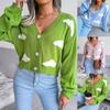 Women's Knit Cardigan Sweaters V Neck Long Sleeve Cloud Print Pullover Jumpers Loose Button Tunic Tops