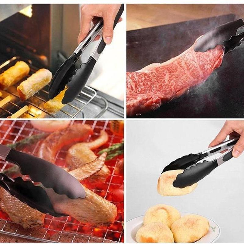 Silicone Nylon Stainless Steel Kitchen Tongs Barbecue Salad Food Clip Fruit Tongs Cooking Food Serving Tongs Kitchen Tools